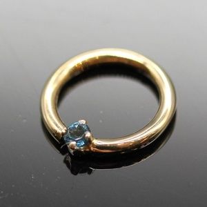 Brand New Unused 14k Yellow Gold Seam Ring with 1.7mm Blue Topaz, 7/16",16g